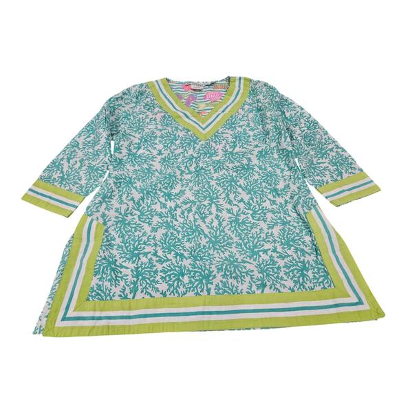 Gretchen Scott Designs Tops - Gretchen Scott Designs Coral Reef Tunic Top S Green Blue 100% Cotton Resort